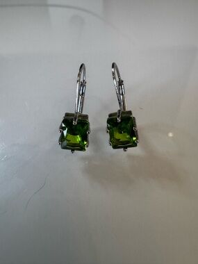 Green Square Crystal Drop Earrings